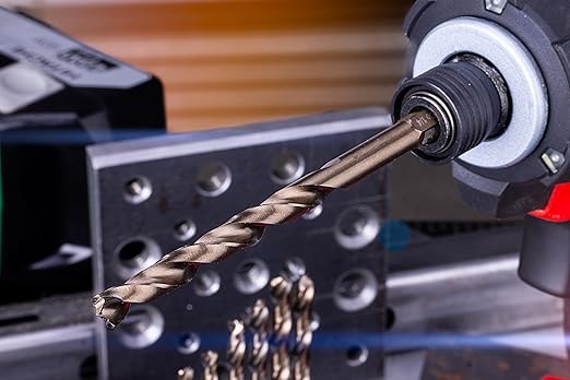 NordWolf 21-Piece M35 Cobalt Drill Bit Set for Stainless Steel, Hard Metals & Cast Iron, Jobber Length with 1/4" Hex Shank, SAE Sizes 1/16" to 1/2" in Storage Case