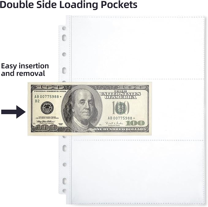150-Sheets Double-Side 3-Pocket Currency Pages - Image 3