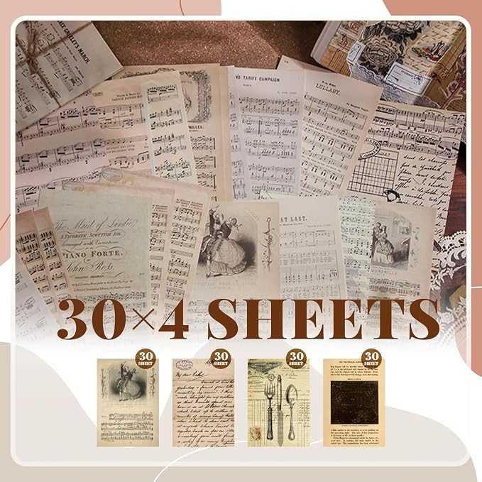 120Pcs Vintage Scrapbook Paper Kit - Image 9
