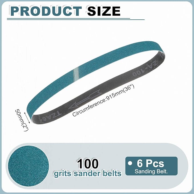 HARFINGTON 2 x 36 Inch Sanding Belts, 6 Pcs 100 Grit Zirconia Abrasive Belt Sander File Belt for Woodworking, Metal Polishing, Knife Sharpener