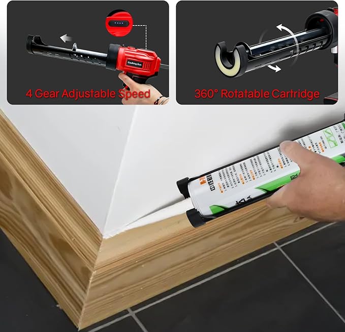Cordless Caulking Gun for Milwaukee 18V Battery, Electric Caulk Adhesive Gun with 450lm LED Light, 4 Adjustable Speeds, Drip-free Caulk Gun, 10oz/300ml Caulking Tool for Filling, Sealing(No Battery)