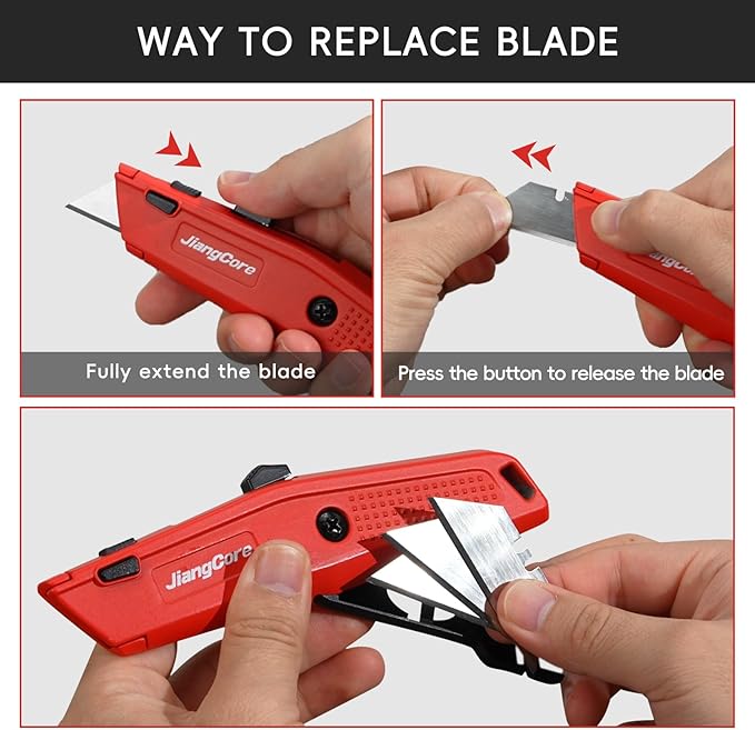 Premium Utility Knife with 14 Blades - Heavy Duty Retractable Work Knife, Precision Cutting for DIY, Cardboard, Packaging - Ergonomic Grip & Quick-Release Design