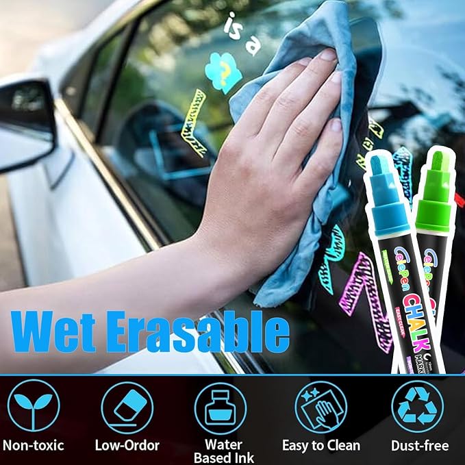 Celepen Window Chalk Markers for Cars Glass Washable, 8 Colors Jumbo Liquid - Image 3