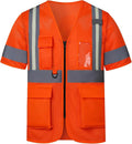 A-SAFETY Big and tall High vis Reflective Mesh safety Vest ANSI Class 3,with Pockets and Zipper