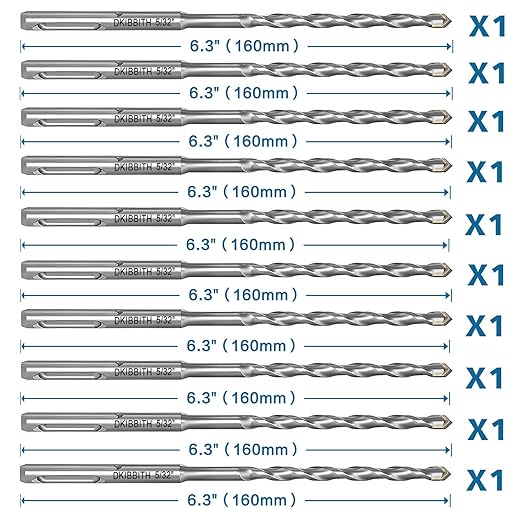 10-Piece 5/32" SDS Plus Drill Bits Rotary Hammer Drill Bit Set, Carbide Tipped for Drilling Concrete Cement Porcelain Tiles Ceramic Pots Stone Brick, Diameter 4mm, 160mm Long, SDS Plus Shank.
