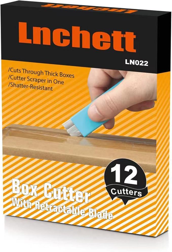 Box Cutter, 12-Pack Retractable Cardboard Mini Box Cutter for Packages, Boxes and Paper, All Metal Tough Sheath, Functional Basic Cutter with Case, Lock Ball Design