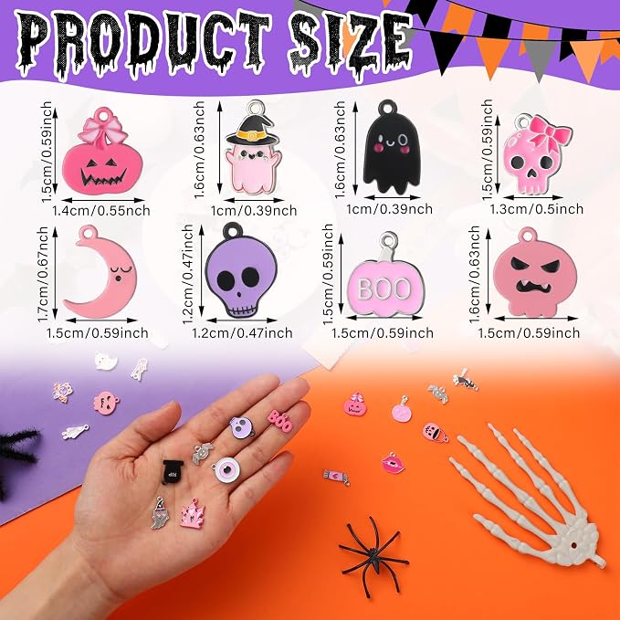 Giegxin 150 Pcs Pink Halloween Charms Bulk - Image 2