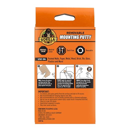Gorilla Removable Mounting Putty Reusable & Repositionable Adhesive 168 Count - Image 9
