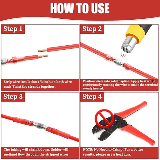 200PCS Red Solder Seal Wire Connectors 22-18 AWG, Self Soldering Heat Shrink Wire Connectors Marine Grade Waterproof Insulated Electrical Butt Splice Wire Terminals for Automotive Boat Truck