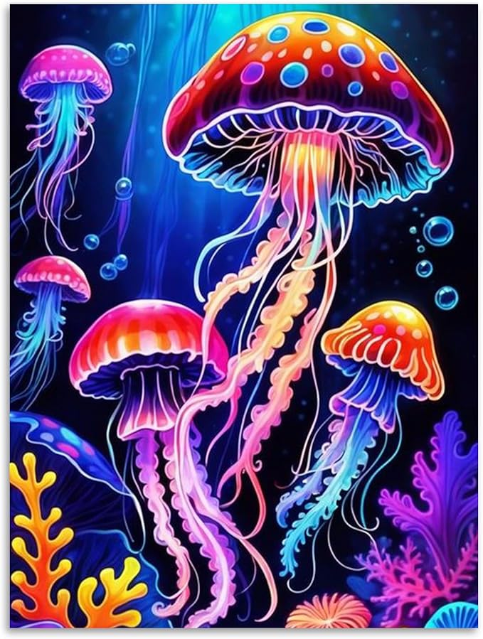 Jellyfish Diamond Art Kits for Adults Beginners 12x16 in, DIY Craft Gift | by Kalonyth