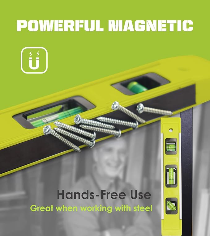 Level & Tool Magnetic Aluminum Reinforced Torpedo Level, 9", Green (3PCS)