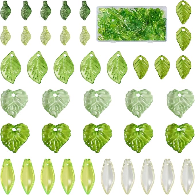 Pandahall 320 Pcs Green Acrylic Leaf Beads Transparent Maple Leaves Pendants - Image 8