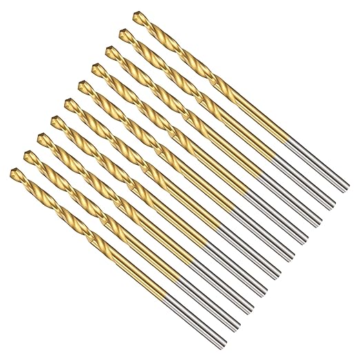 Drill Bit, 1/16" Cutting Diameter (1.588mm), 4241 HSS TiN Coated 118° Cutting Angle Versatile Jobber Bits - (Applications: for Drilling Plastic Wood Soft Thin Metal), 10-Pieces
