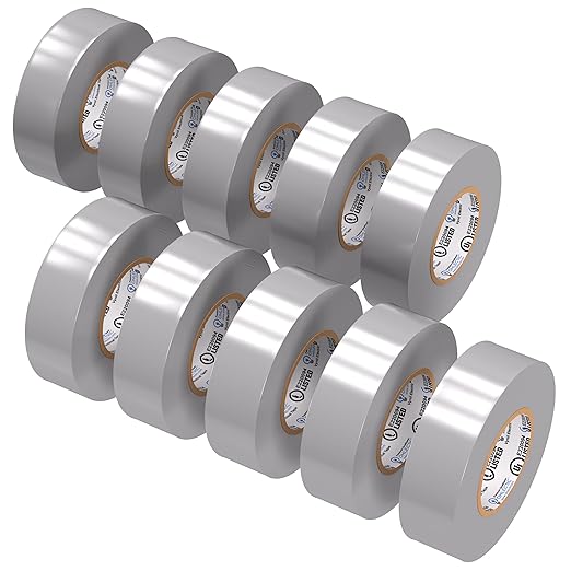 OHLECTRIC Professional Grade Vinyl Electrical Tape (10 Pack) Grey - 7 Mil Thick Flame-Retardant, Heat & Weather Resistant 3/4 Inch x 60 Feet | Ideal for Contractors & Electricians