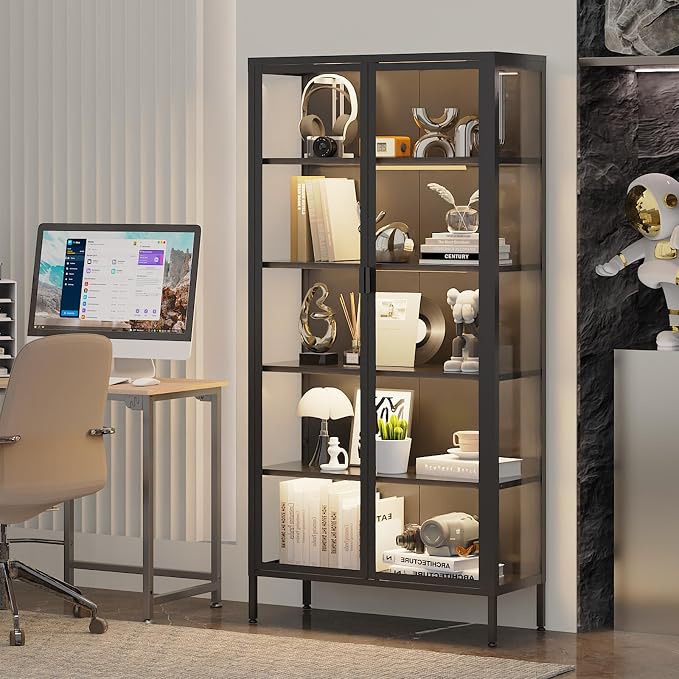 71" H Display Cabinet with Glass Doors, Display Case with LED Sensor Lights - Image 8