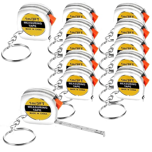 12 Pieces Tape Measure Keychains, 1.5 Inch Functional Mini Tape Measures with Stable Slide Lock Construction Party Favors Measure for Birthday Party Favors Gift Bag Fillers Prize 1m/ 3ft
