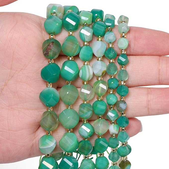 34pcs Natural Green Striped Agate Stone Beads - Image 4