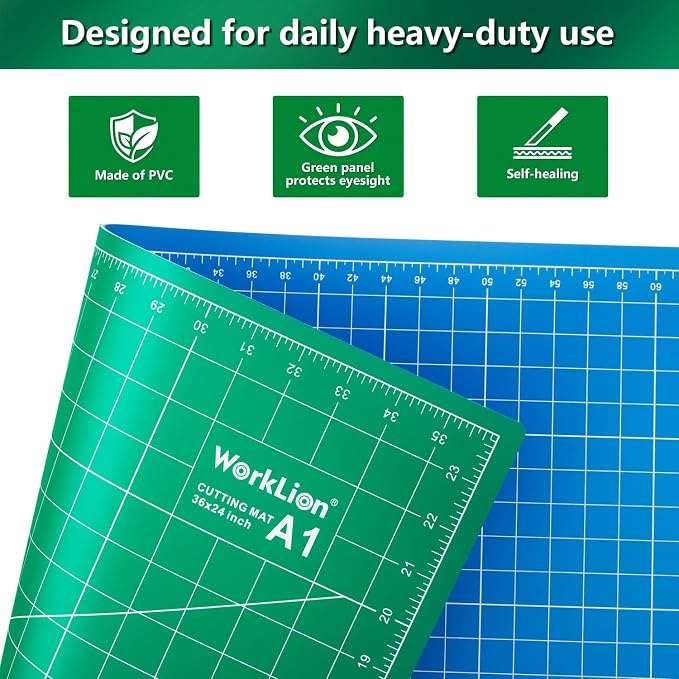 WORKLION 24" x 36" Large Self Healing PVC Cutting Mat, Double Sided, Gridded - Image 2