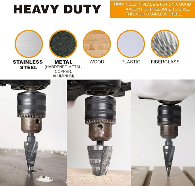 3/16-7/8 Inch Step Drill Bit, M2 HSS Spiral Grooved Step Bit for Stainless Steel, Metal, Wood, Plastic