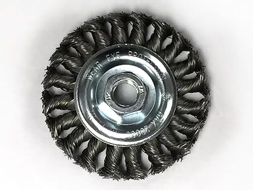 Benchmark Abrasives 4” Standard Twist Knot Wire Wheel with Arbor 5/8"-11 Thread, for Weld Cleaning, Weld Spatter Removal, Stripping, Deburring, Use with Angle Grinders - Carbon Steel (5 Pack)