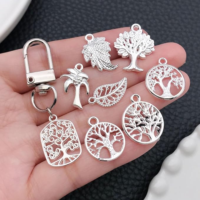 WOCRAFT 60pcs Bright Silver Tree Leaf Charms Bracelet Charms - Image 2