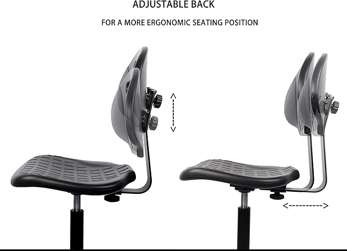 Chair Master (Medium Bench Stool, Standard Casters Easy to Clean! Ergonomic Polyurethane Bench Stool. Seat Height Range 18"-26". Adjustable Footring. for Home Office Lab Workstation