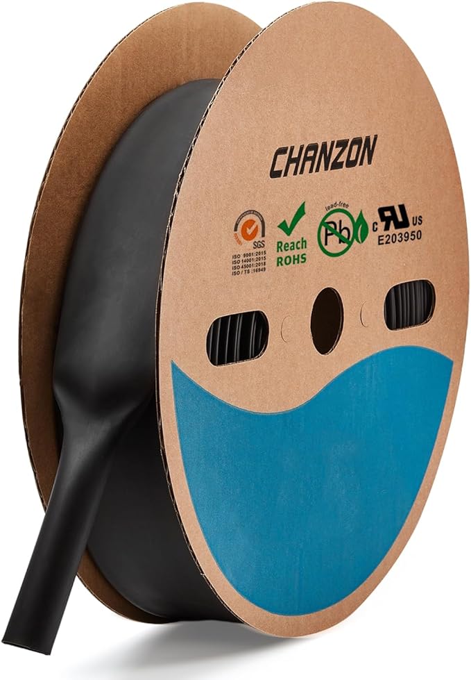 Chanzon 80Ft Heat Shrink Sleeve - 2:1 Ratio, 1-1/2" (40mm) Diameter Black Wiring Wrap 1pcs