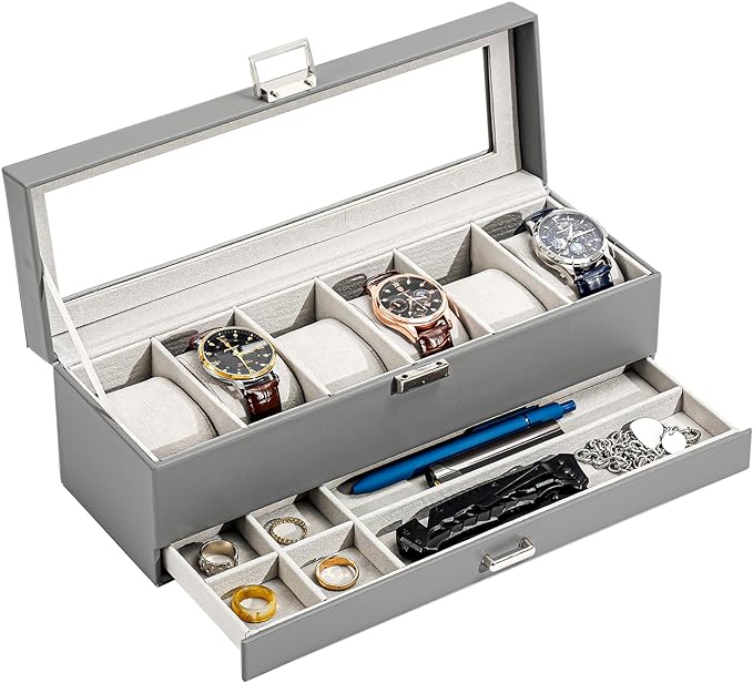 ProCase Watch Box, 6 Slot Watches Display Case by ProCase