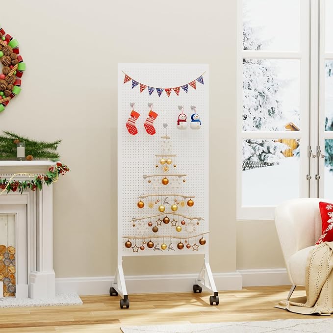 Metal Pegboard Display Stand 2 x 4.9 Feet, Adjustable Height with 40 Peg Board Hooks and Wheels, pegboard display rack, Craft Display Rack, Retail Display Rack, Garage Peg Board, Pegboard