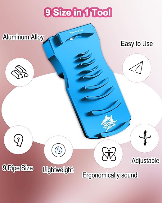 9-in-1 PVC Pipe Deburring Tool, Adjustable Chamfers PVC Chamfer Tool for 9 Sizes: 0.5 Inch to 4 Inch Plastic Pipes, Professional Effective PVC Pipe Reamer for SCH40 PVC, CPVC Pipes (Blue)