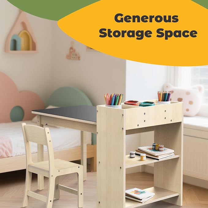 doowroodni Kids Art Table and Chair Set, Sturdy Beech Wood Study Desk - Image 5