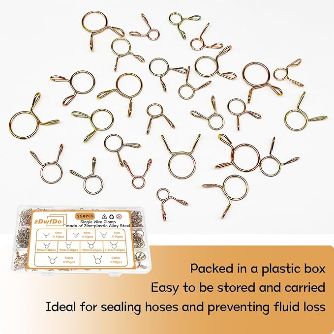 335Pcs 5-13mm Spring Hose Clamps Silicone Vacuum Hose With 9 Sizes Spring Belt Action Water Pipe Clamp Low Pressure Air Clamp Sorting Kit DD007