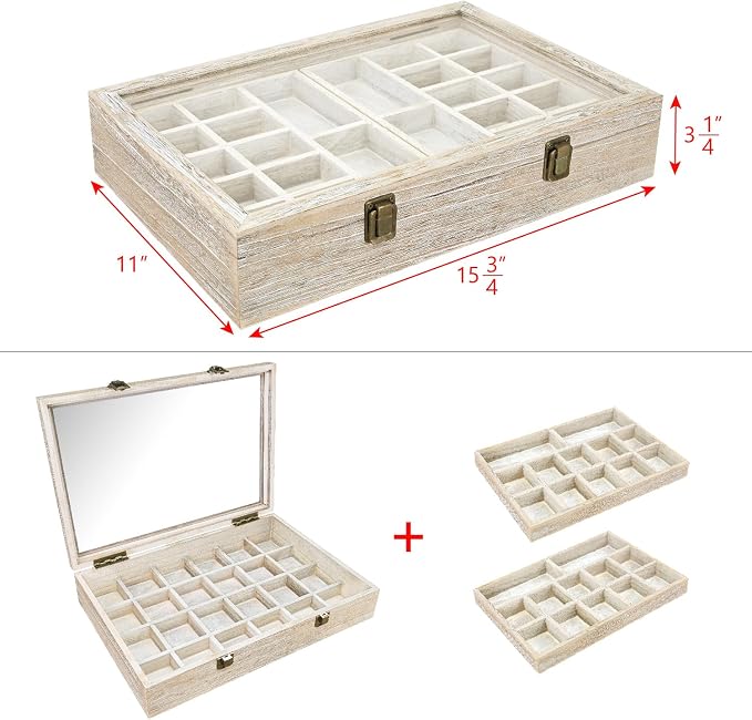 MOOCA Tempered Glass Jewelry Box Organizer, Two-Layer Jewelry Display Case - Image 2