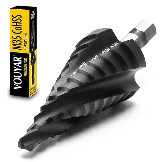 Four Spiral Flute Cobalt Step Drill Bit, 3/16'' - 7/8'' M35 TiAlN Coating Impact Ready Unibit Step Drill Bit, 1/4" Hex Shank Step Bit for Metal, Stainless Steel, Aluminum, Plastic