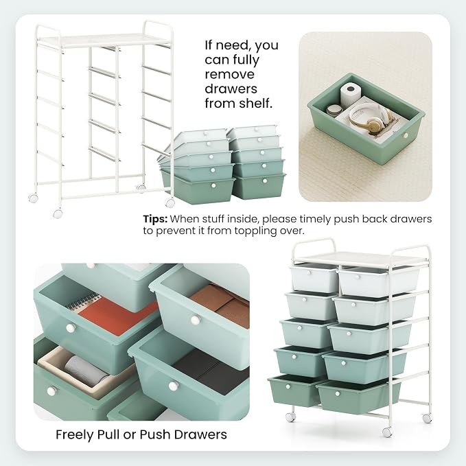 Giantex 10 Drawers Rolling Cart, Classroom Organizers, Storage Cart - Image 7