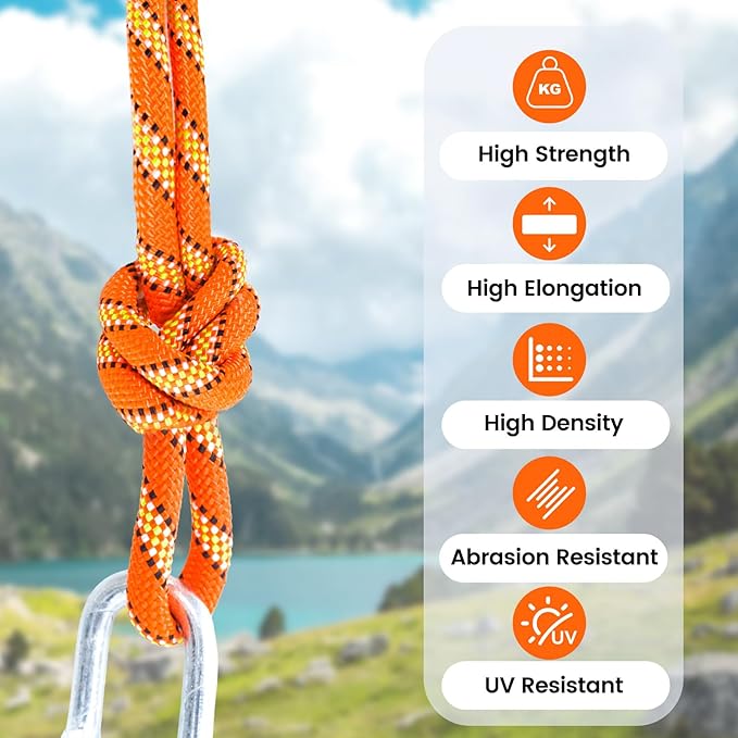 1/2in 50ft Double Braid Polyester Rope, 48 Strands, 5290lbs Breaking Strength, Orange Arborist Rigging Rope for Various Indoor Outdoor Use Hiking Camping Swing Sailing