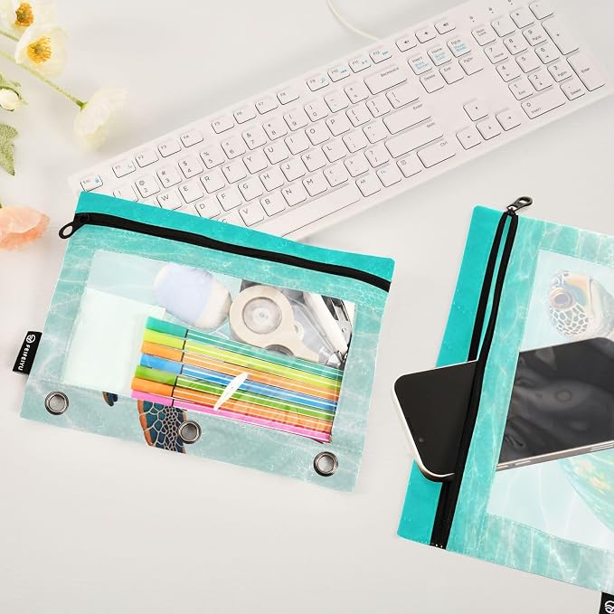 Sea Turtle Pencil Pouch for 3 Ring Binder, 2 Pack Waterproof Pencil Bags Clear - Image 5