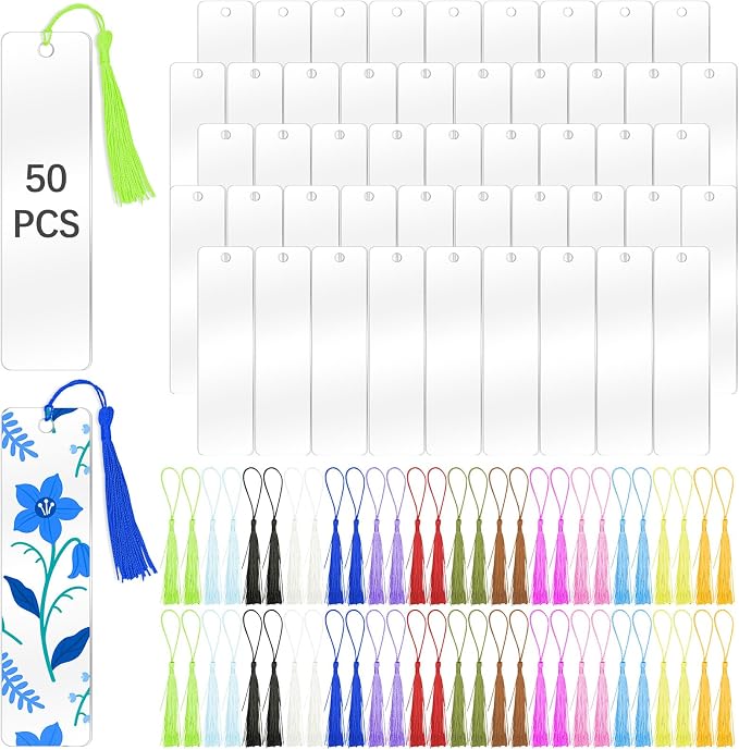 50 Pcs Clear Acrylic Bookmarks Blanks Rectangle, Plastic Book Page Markers by lipetol