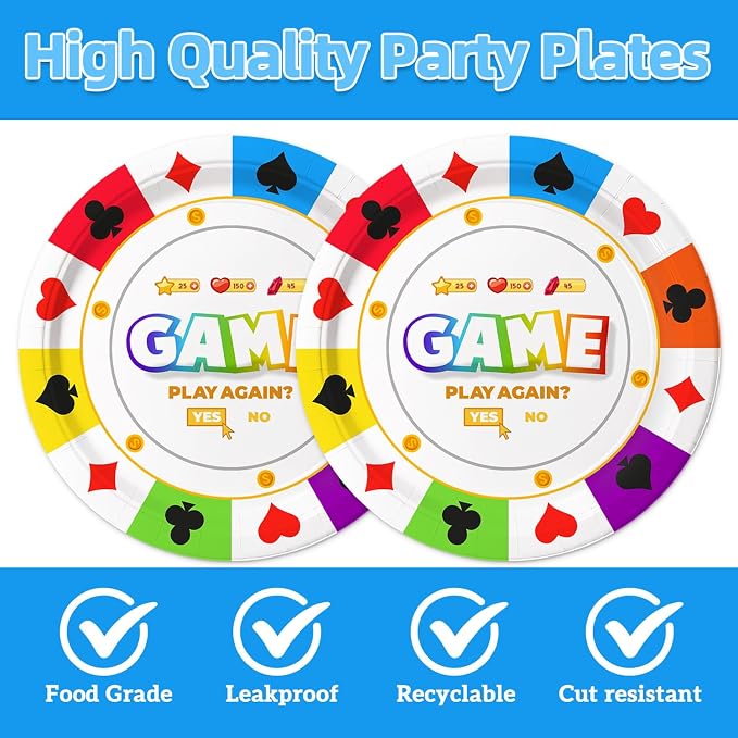 Game Night Decorations Birthday Party Decor 40Pcs Disposable Play Games Plates - Image 3