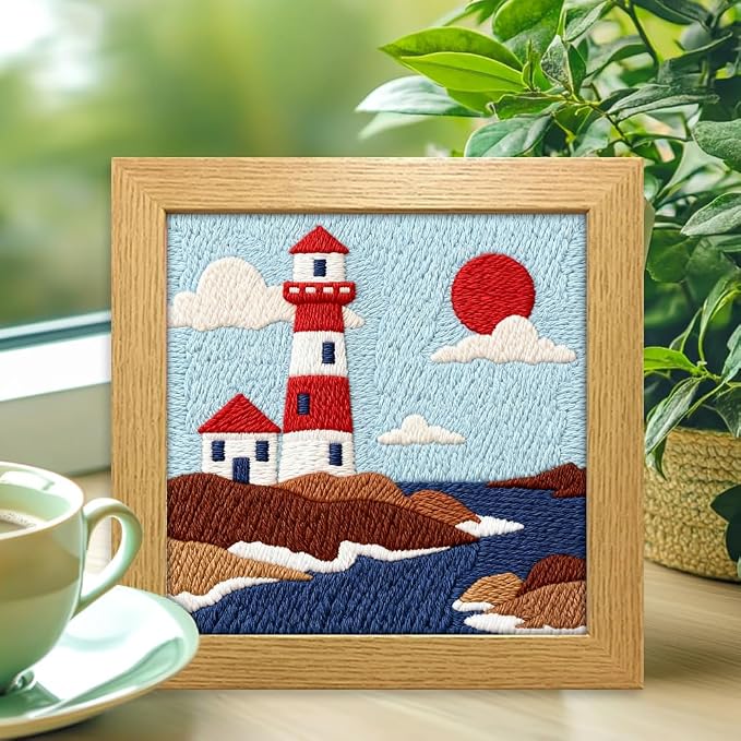 INFUNLY 2PCS Sea Lighthouse Punch Needle Embroidery Kit - Image 5