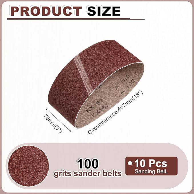 HARFINGTON 3 x 18 Inch Sanding Belts, 10 Pcs 100 Grits Aluminum Oxide Belt Sander Abrasive File Belt for Woodworking, Metal Polishing, Knife Sharpener