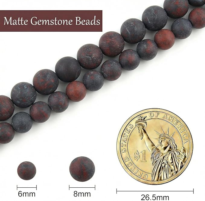 6mm Matte Red Flower Stone Bead, 15-Inch Matte Round Loose Stone Beads - Image 3