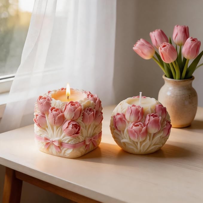 2 PCS 3D Tulip Flower Ball Silicone Candle Molds - Image 3