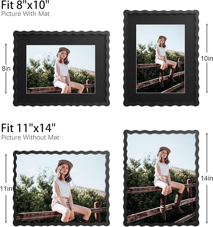 11x14 Picture Frame with Mat for 8x10, Wavy Edge Wooden Real Glass Photo Frame - Image 4