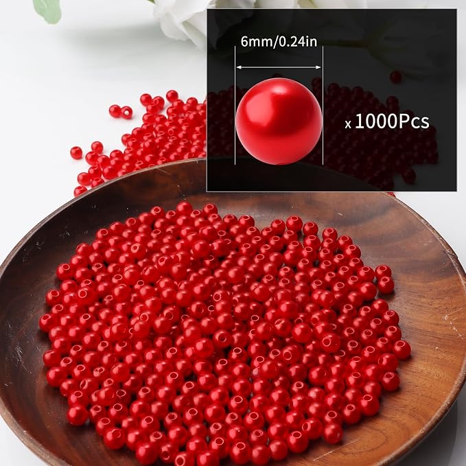1000pcs Red 6mm Pearl Beads - Image 2