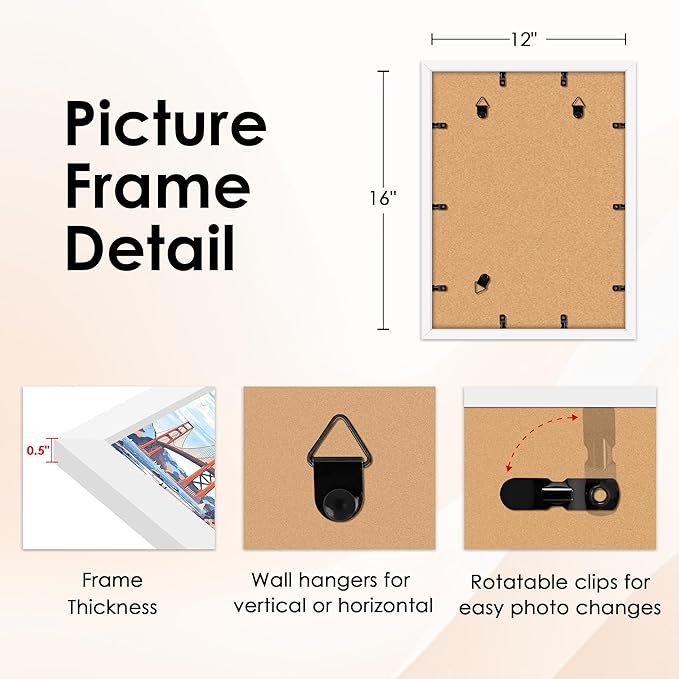FIXSMITH 12x16 Picture Frame White Set of 2, Photo Frame - Image 3