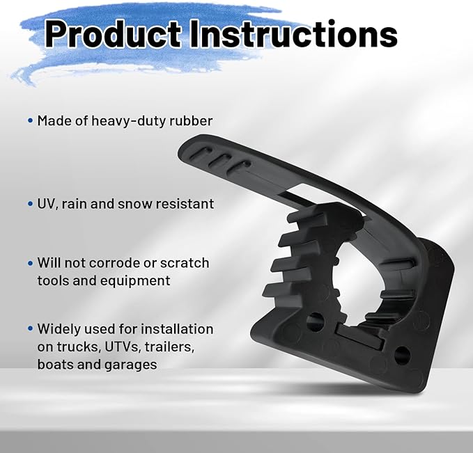 ROBLOCK Quick Release Rubber Clamp Mounts, 4-Pack Adjustable shovel clamp mount, Rubber Tool Handle Bracket for 1.25" to 1.75" Diameter, Universal Garage Storage, RV, Boat, ATV, and Any Wall
