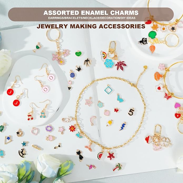 352 Pcs Assorted Charms for Jewelry Making, Mixed Enamel KC Gold Alloy Letter - Image 5