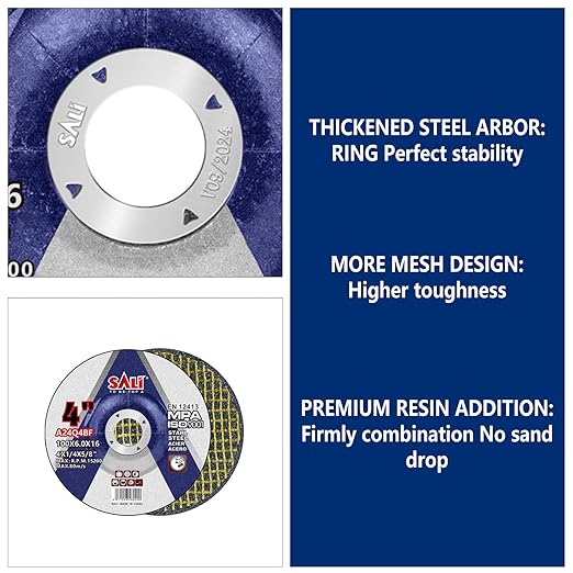 SALI 5 Pack 4 Inch Grinding Wheels for General Purpose Metal & Stainless Steel, Aluminum Oxide Grinding Disc for Angle Grinder, Depressed Center 4" * 1/4" * 5/8"(100 * 6.0 * 16 mm)