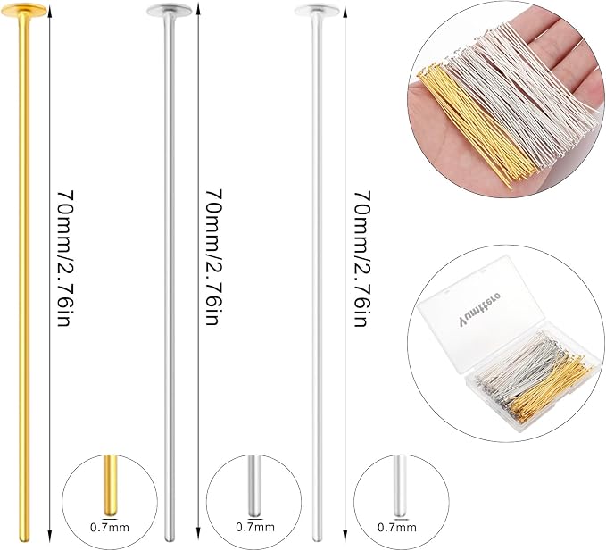 210 Pcs 70mm/2.76 Inch 21 Gauge Head Pins - Image 2